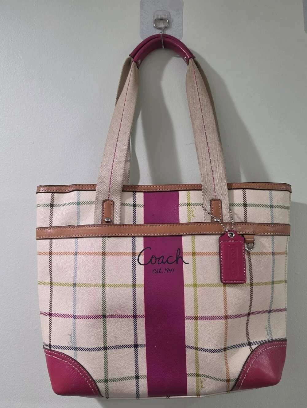Coach Vintage Plaid Tote Bag in Raspberry Pink Plaid